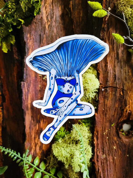Lady Lactarius: Beauty In Blue | Mushroom Pinup Girl Sticker