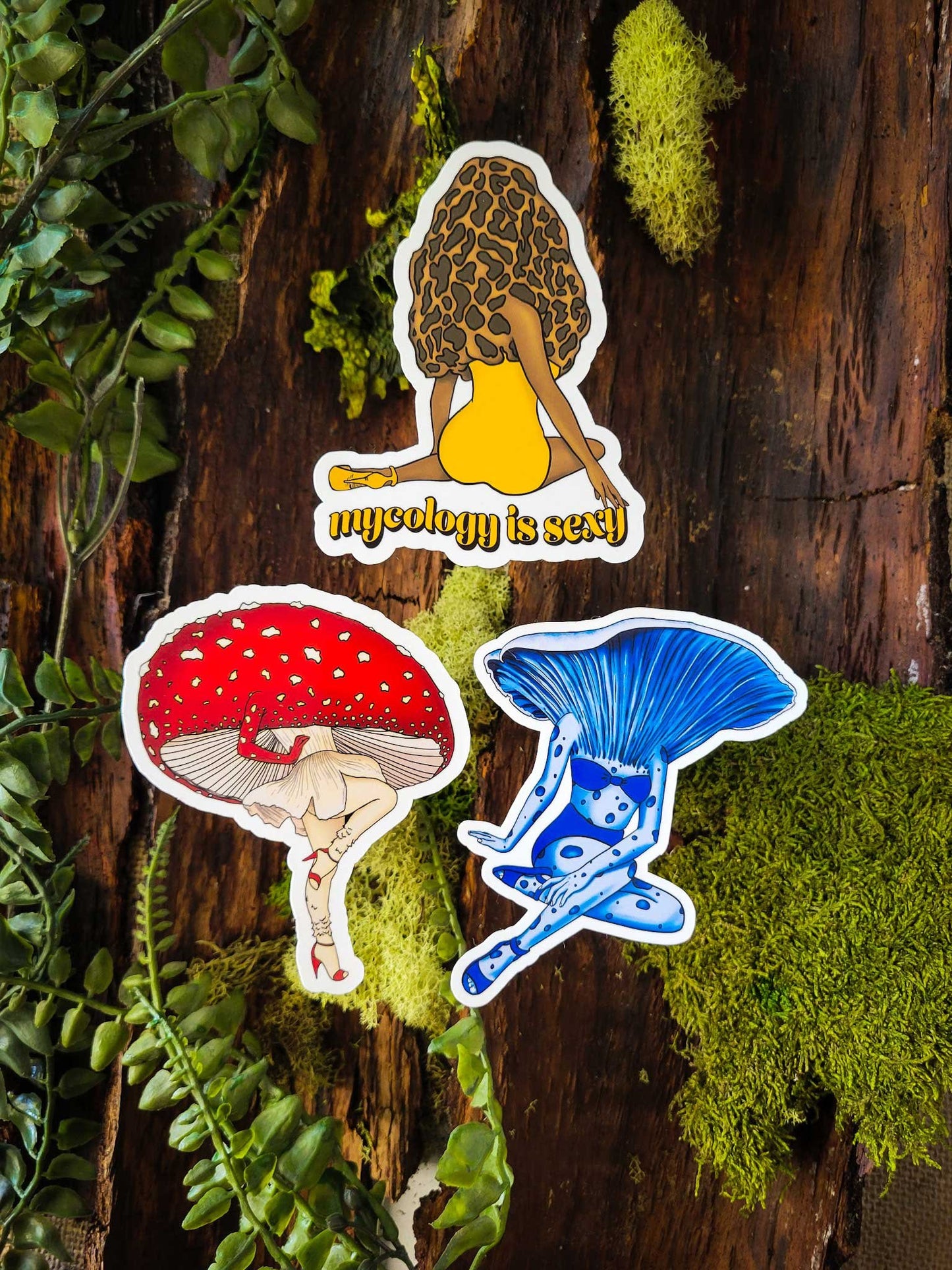 The Tantalizing Trio | Set of 3 Mushroom Stickers | Sexy Mushroom Pinup Girls