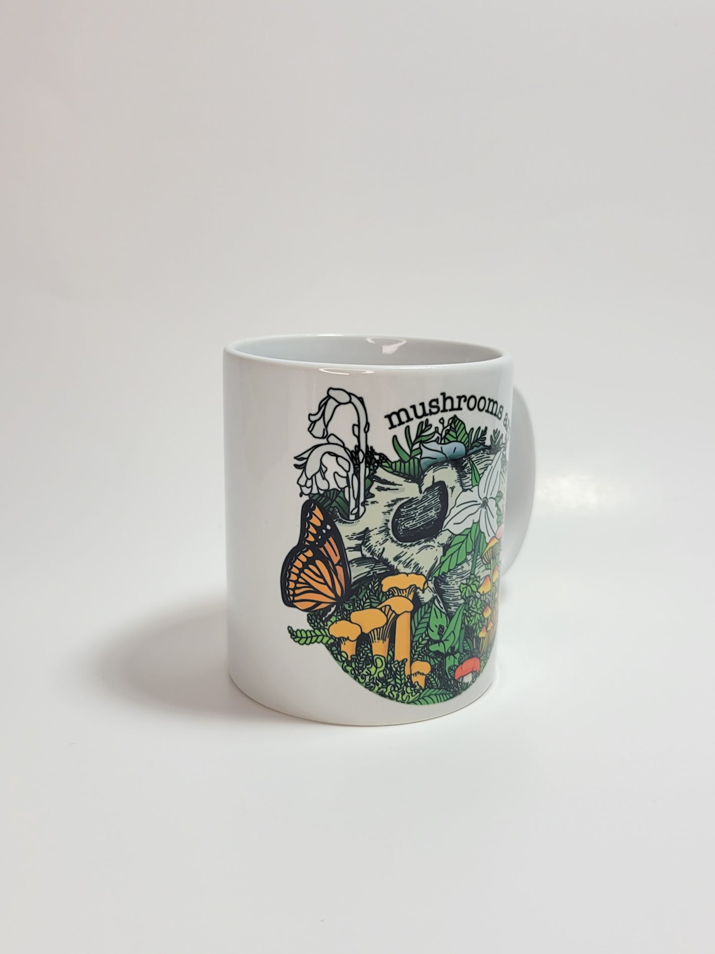 Mushrooms Are Life | Skull, Flowers and Mushroom Artwork on Ceramic Cup | 11oz/15oz Sizes