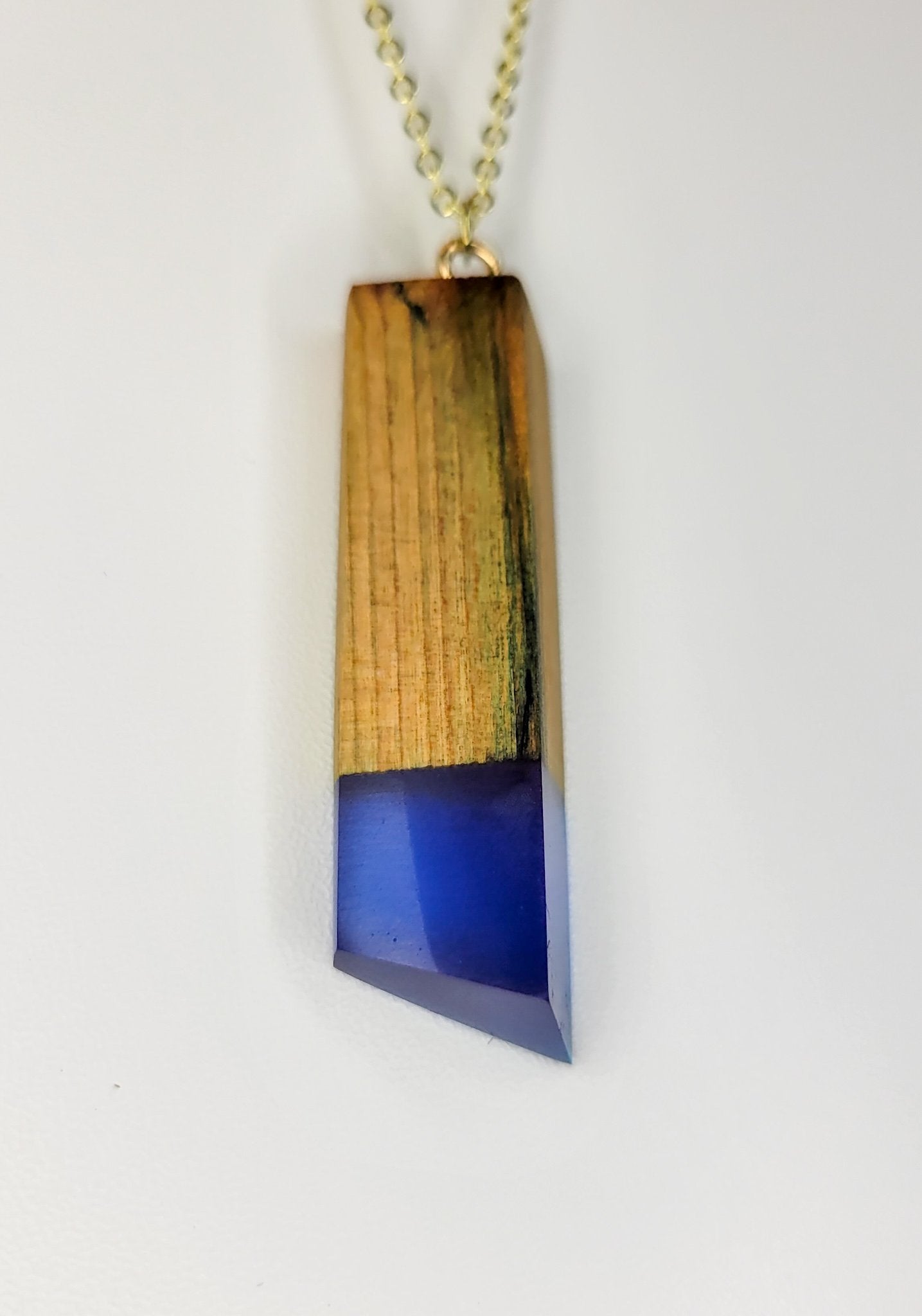 Naturally Fungus-Stained Wooden Pendant With Blue Epoxy