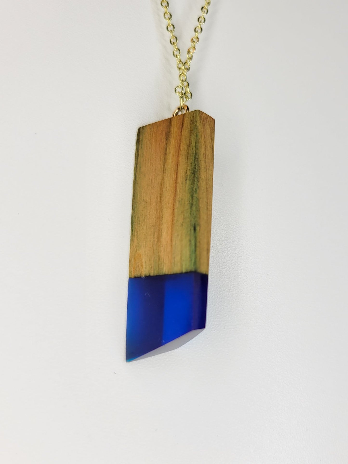 Naturally Fungus-Stained Wooden Pendant With Blue Epoxy