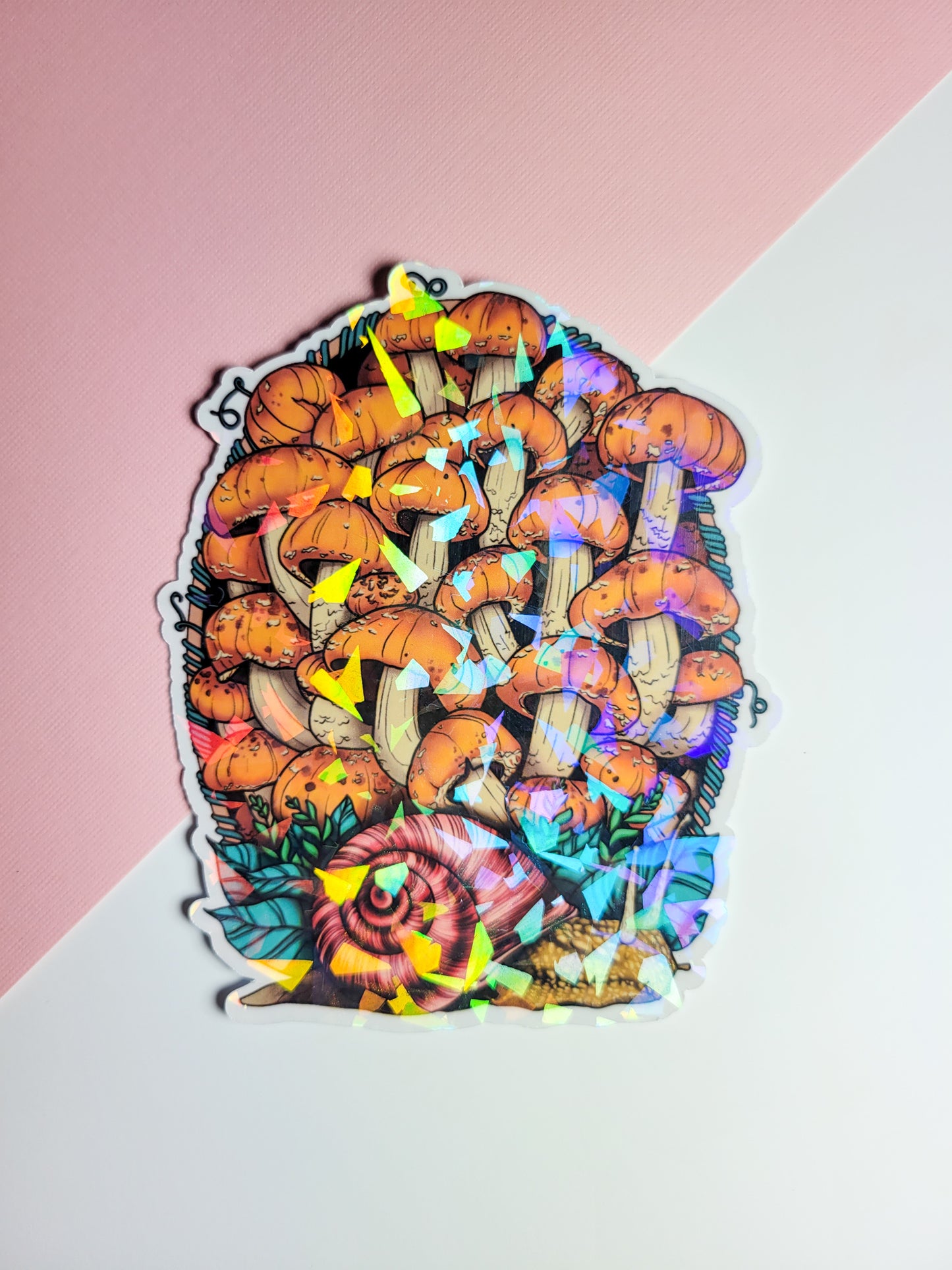 Land Snail and Chestnut Mushrooms Sticker | Beautiful Cottagecore Artwork