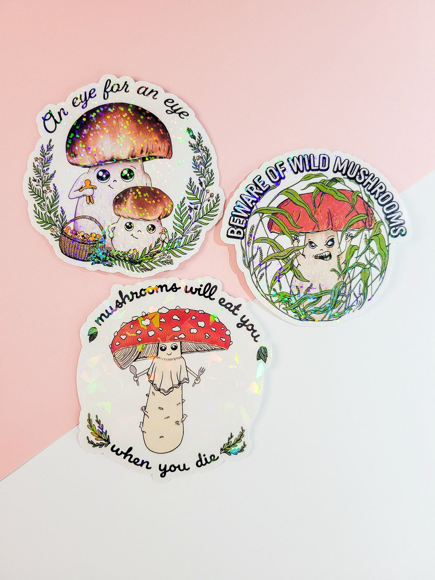 Adorably Dangerous | Set of 3 Cute + Funny Mushroom Stickers