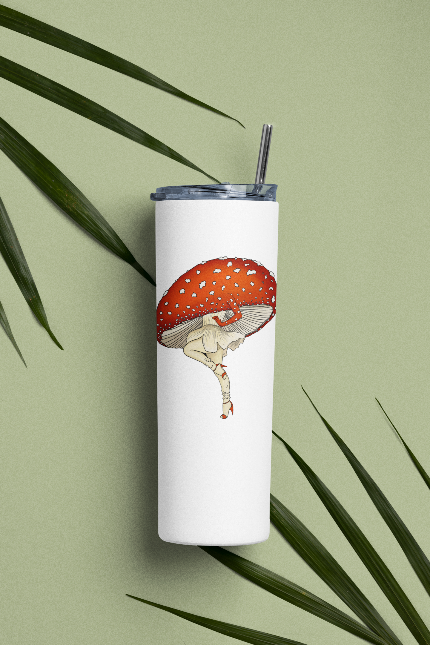 Miss Amanita | 20oz Stainless Steel Skinny Tumbler | Mushroom Pinup Girl