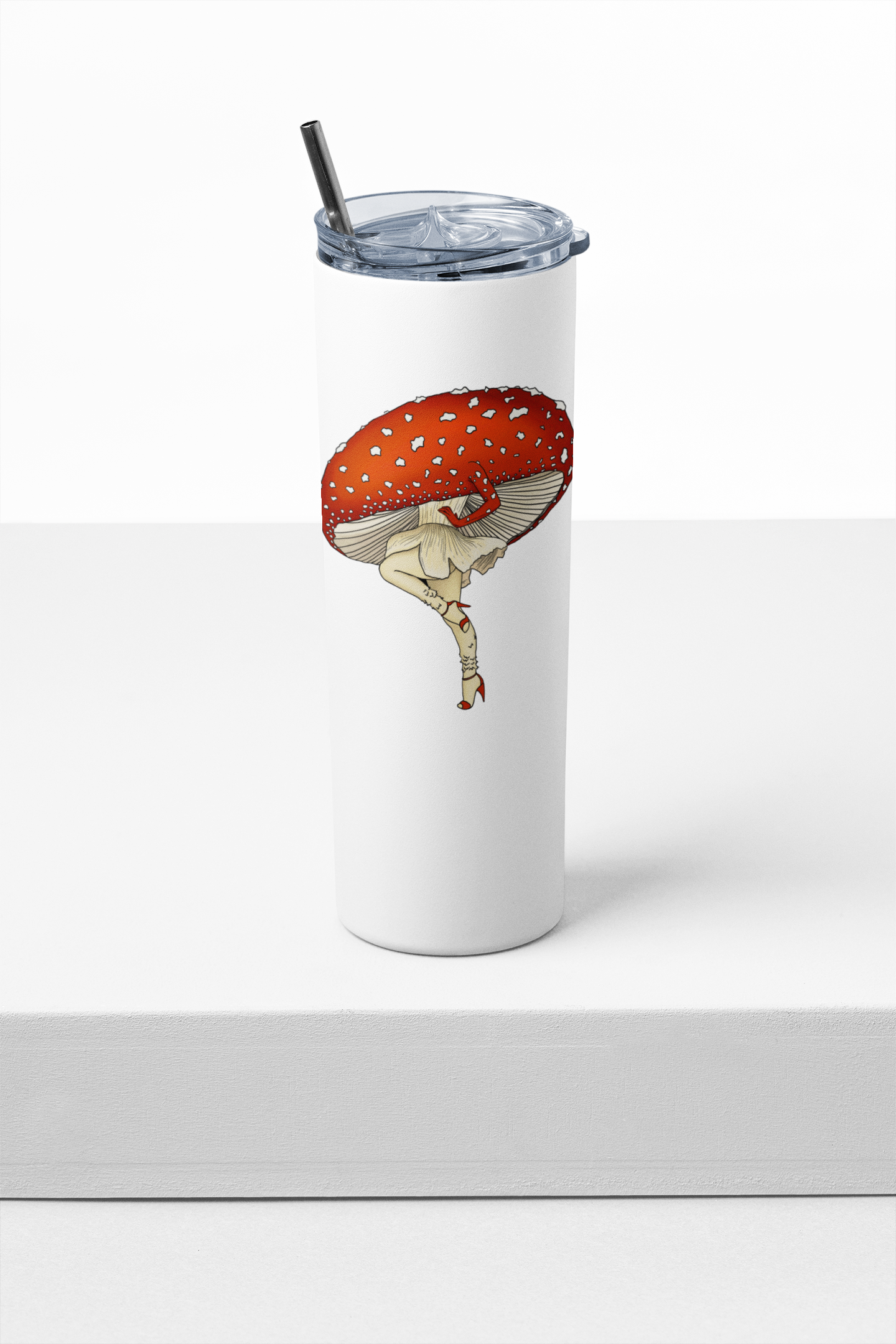 Miss Amanita | 20oz Stainless Steel Skinny Tumbler | Mushroom Pinup Girl