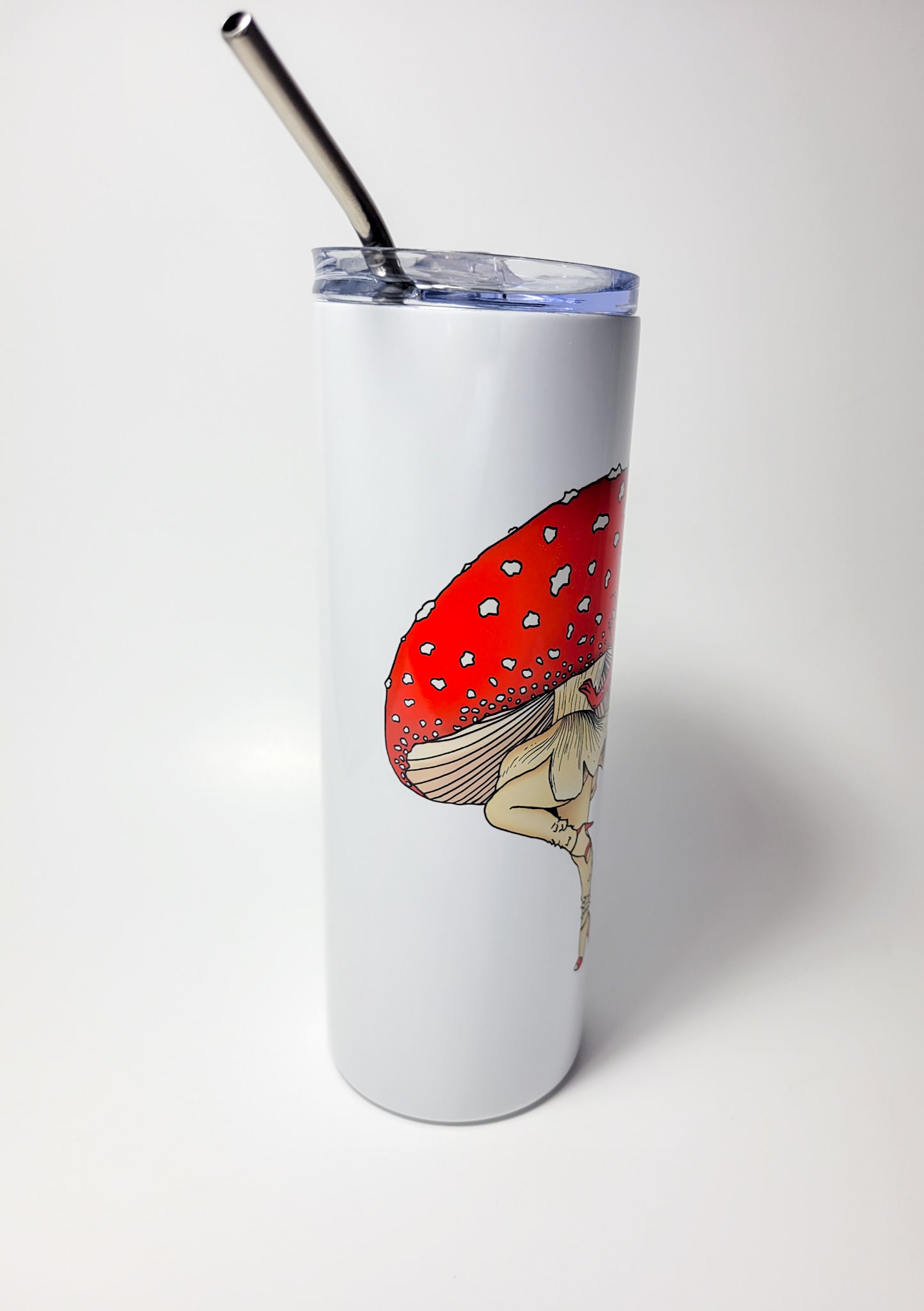 Miss Amanita | 20oz Stainless Steel Skinny Tumbler | Mushroom Pinup Girl