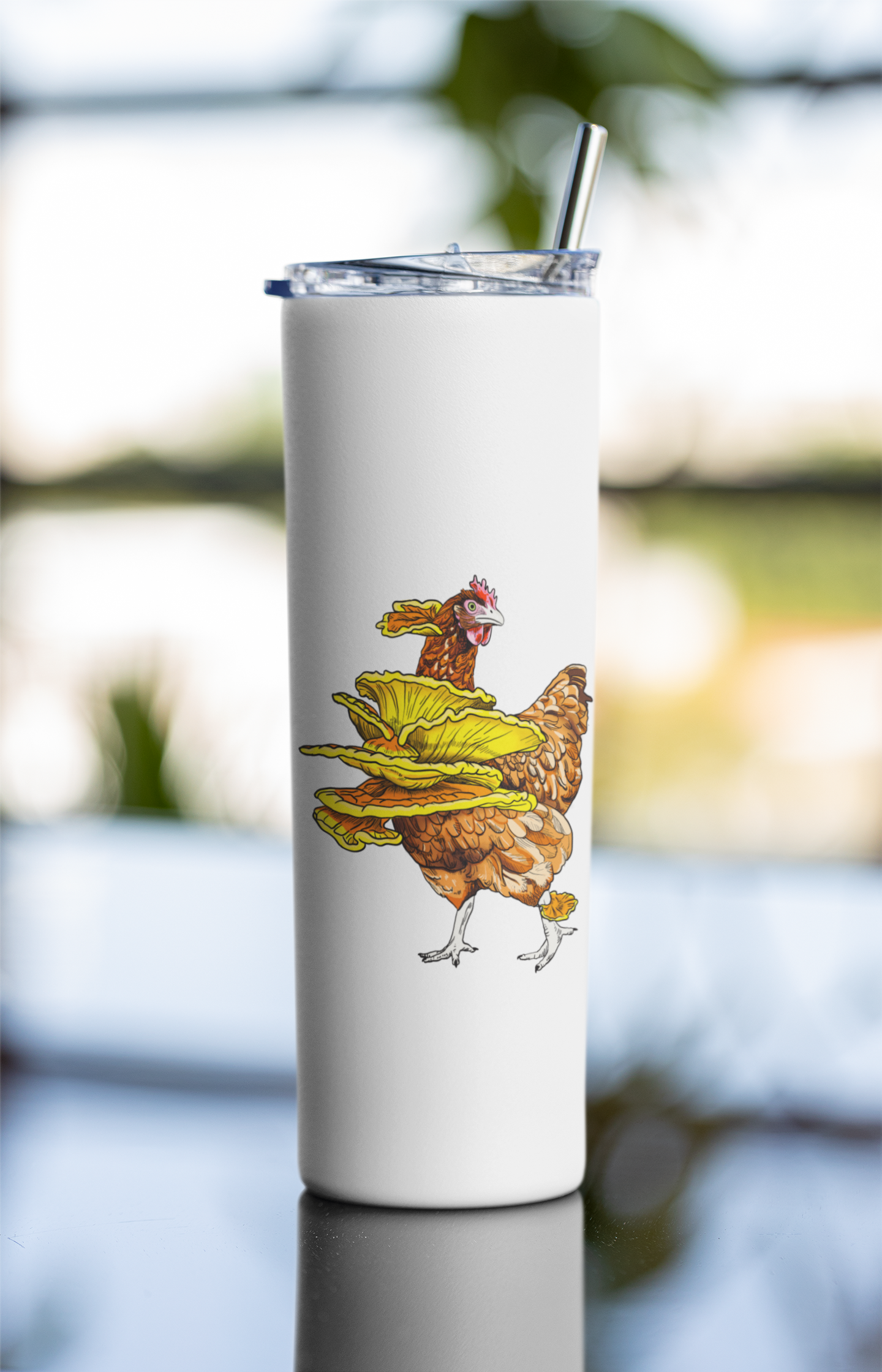 Chicken of the Woods | 20oz Stainless Steel Skinny Tumbler | Funny Mushroom Artwork