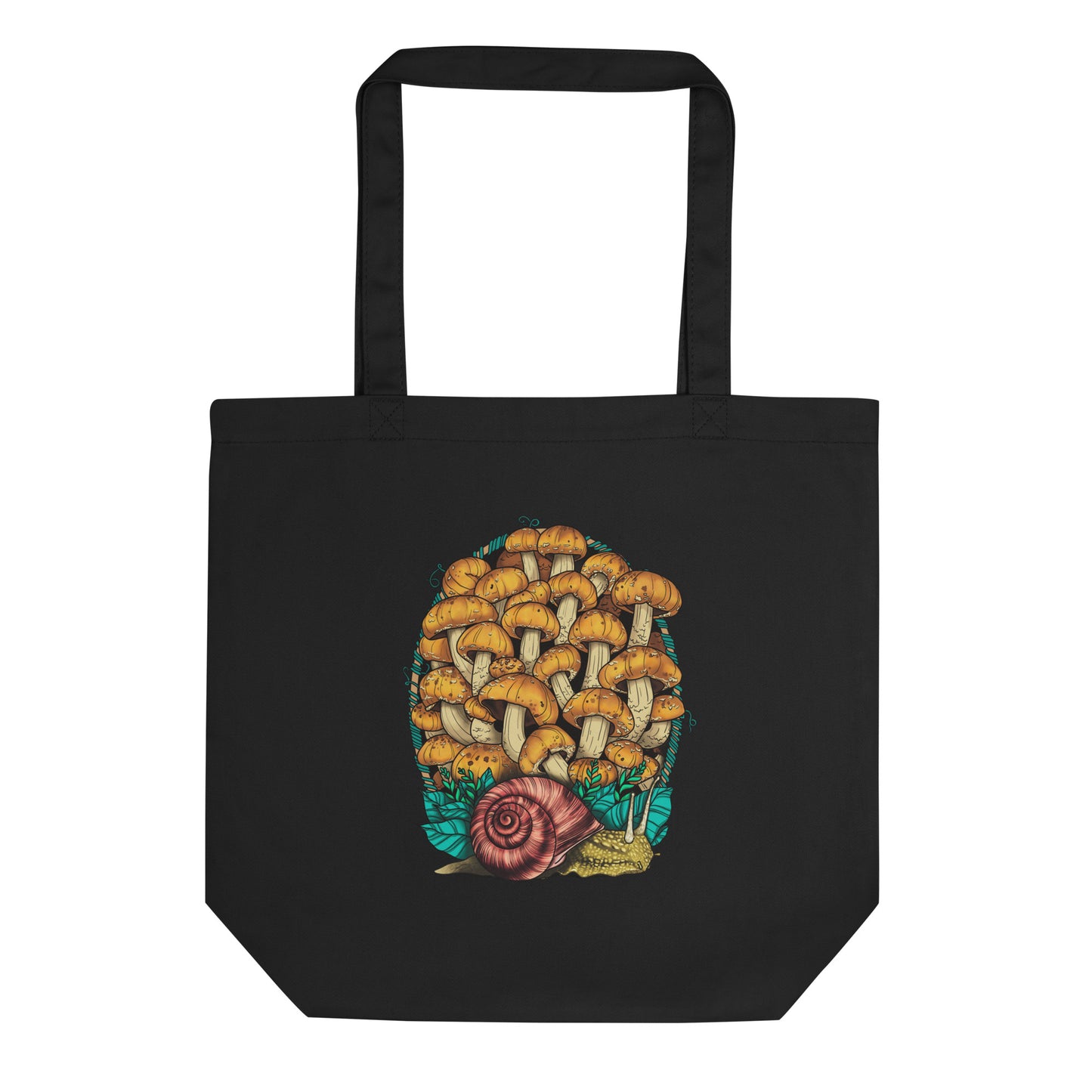 Land Snail and Chestnut Mushrooms | Eco-Friendly Tote Bag | Beautiful Mushroom Artwork