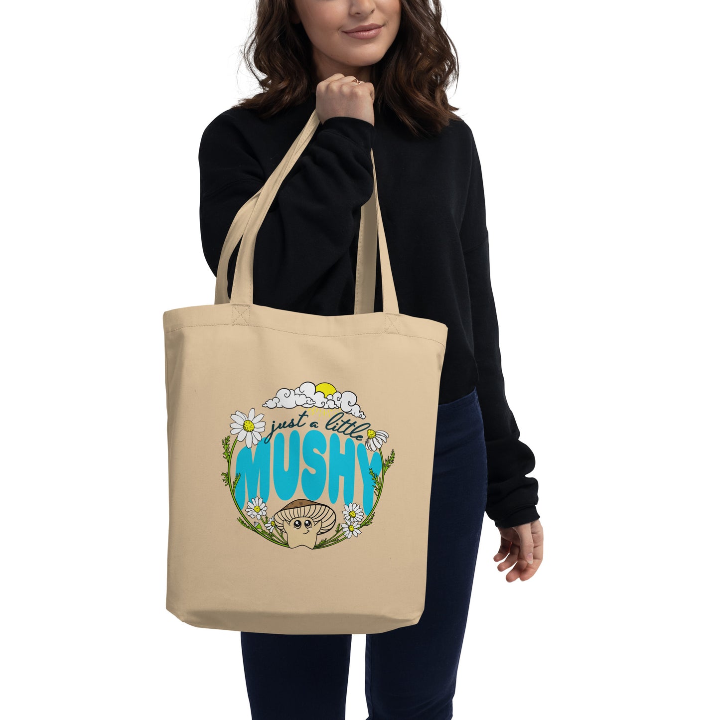 Just A Little Mushy | Eco-Friendly Tote Bag | Cute Mushroom and Flowers