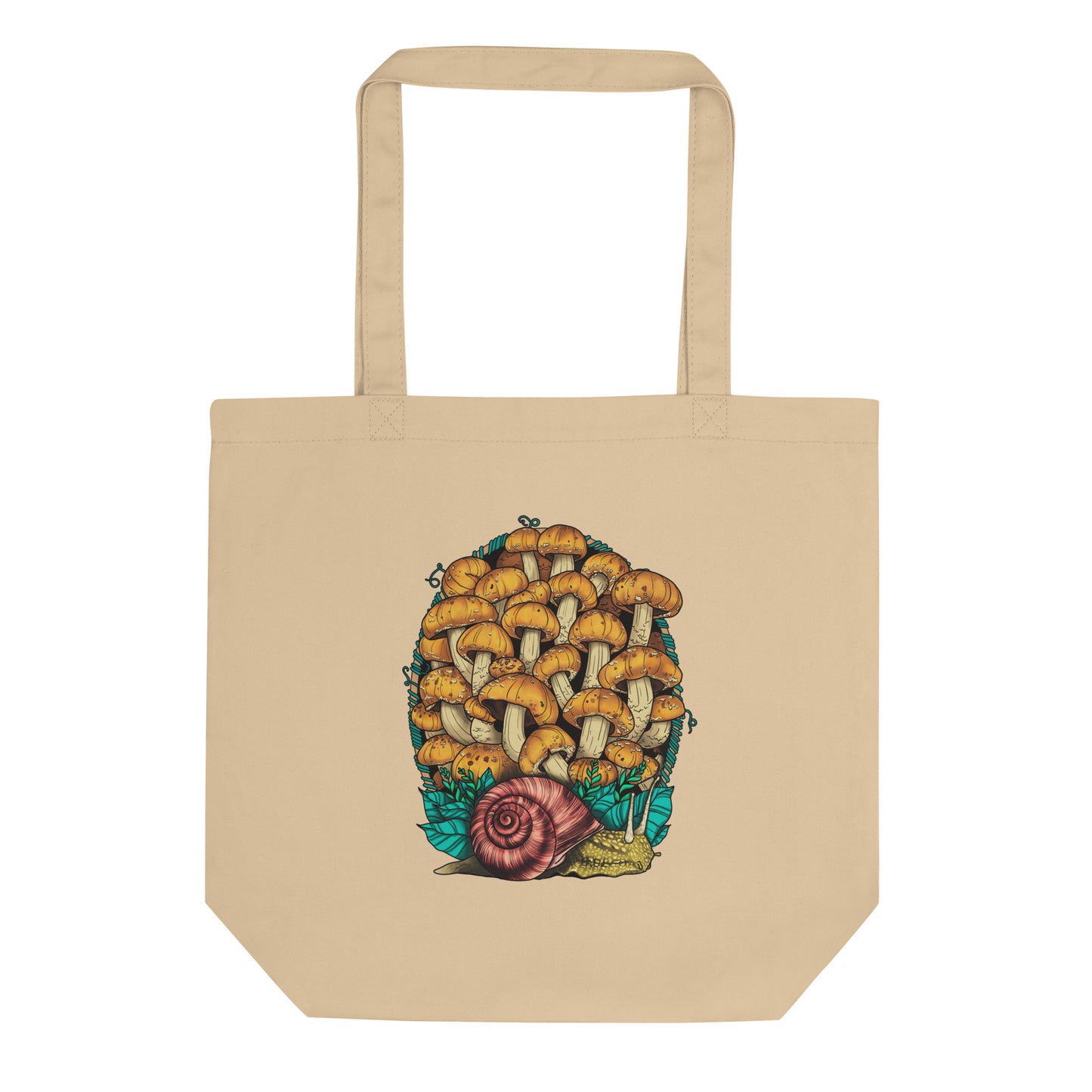 Land Snail and Chestnut Mushrooms | Eco-Friendly Tote Bag | Beautiful Mushroom Artwork