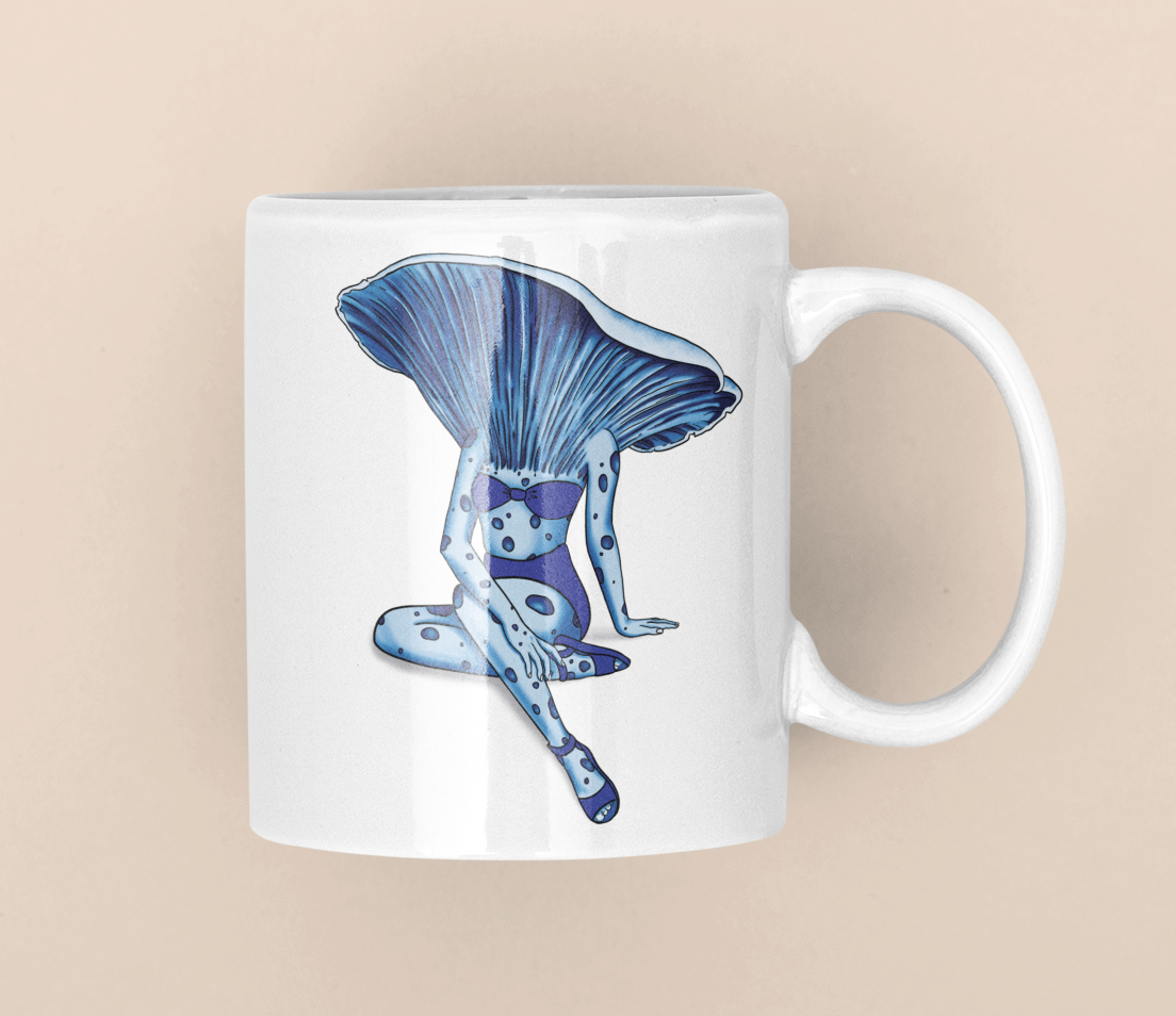 Lady Lactarius Coffee Mug | Mushroom Pinup Girl Artwork | Unique Mushroom Design on Ceramic Cup | 11oz/15oz Sizes
