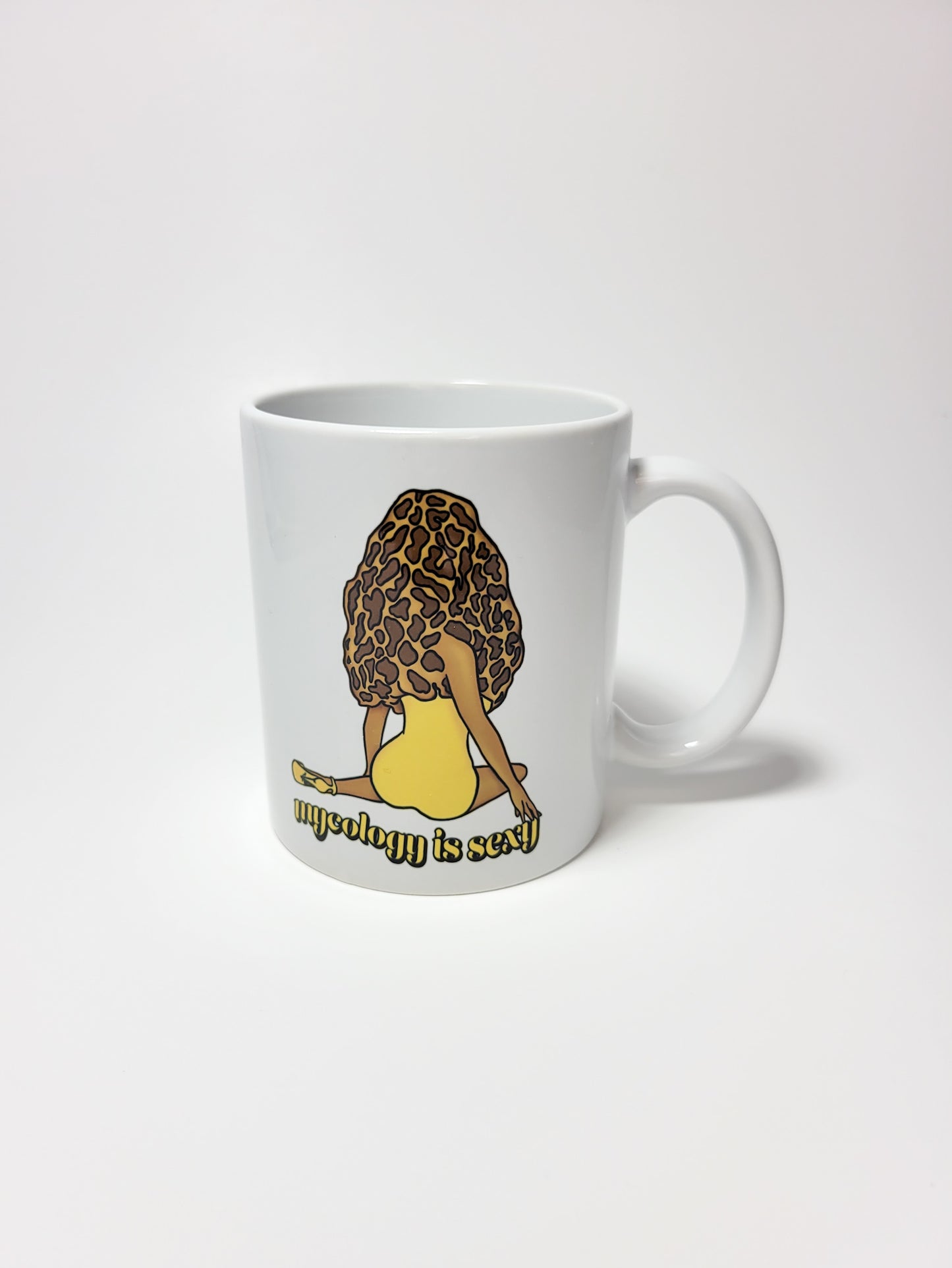 Madam Morel Coffee Mug | Mycology Is Sexy | Mushroom Pinup Girl Artwork | Unique Mushroom Design on Ceramic Cup | 11oz/15oz Sizes