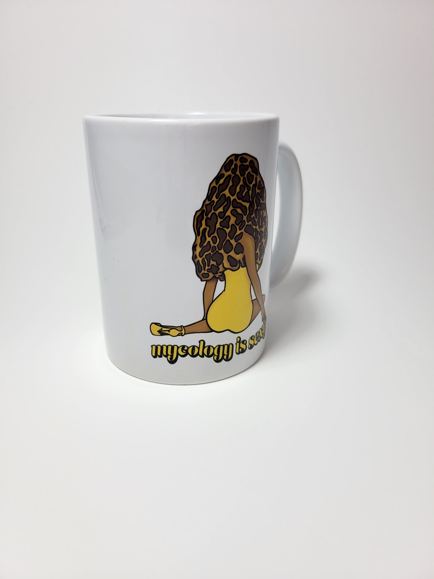 Madam Morel Coffee Mug | Mycology Is Sexy | Mushroom Pinup Girl Artwork | Unique Mushroom Design on Ceramic Cup | 11oz/15oz Sizes
