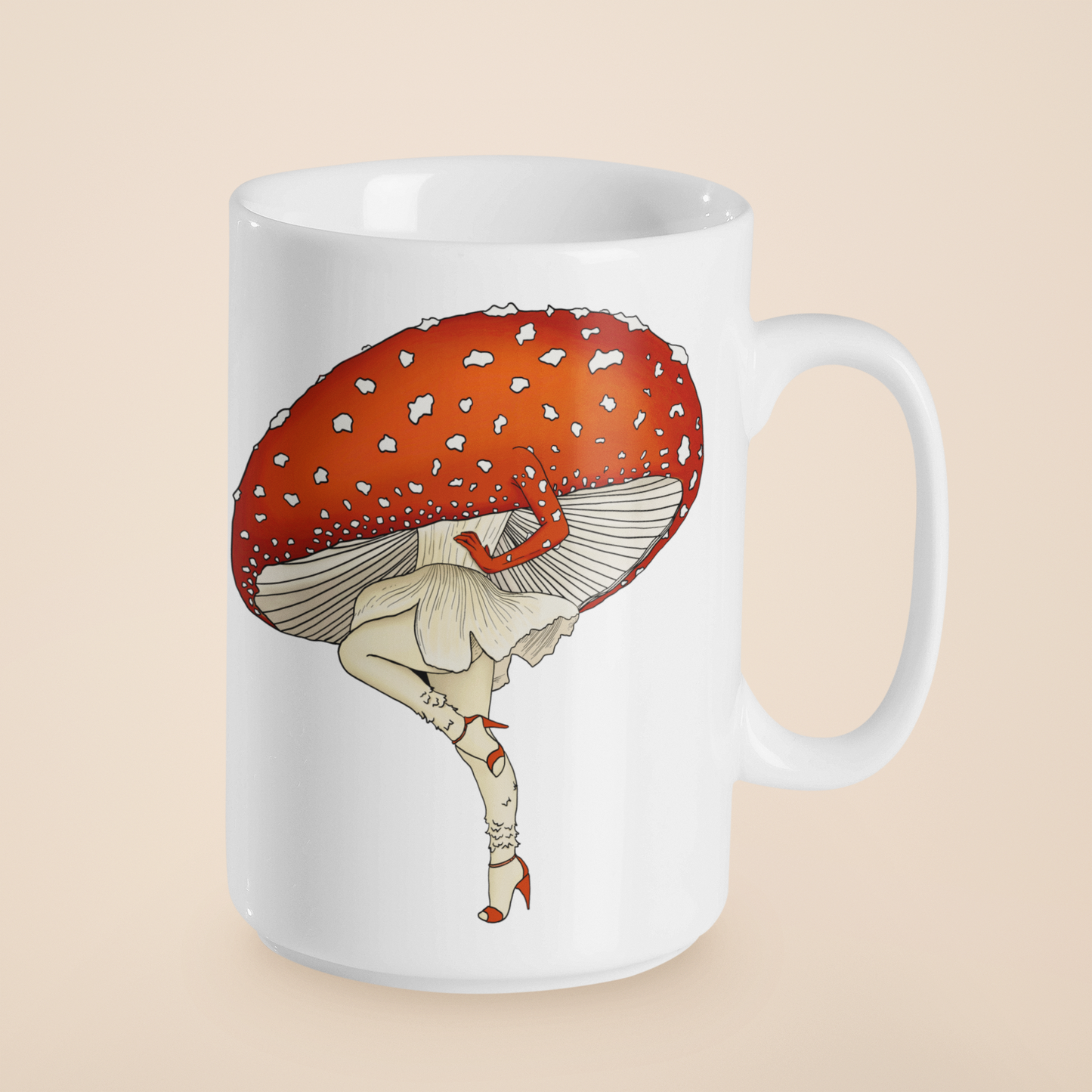 Miss Amanita Coffee Mug | Mushroom Pinup Girl Artwork | Unique Mushroom Design on Ceramic Cup | 11oz/15oz Sizes