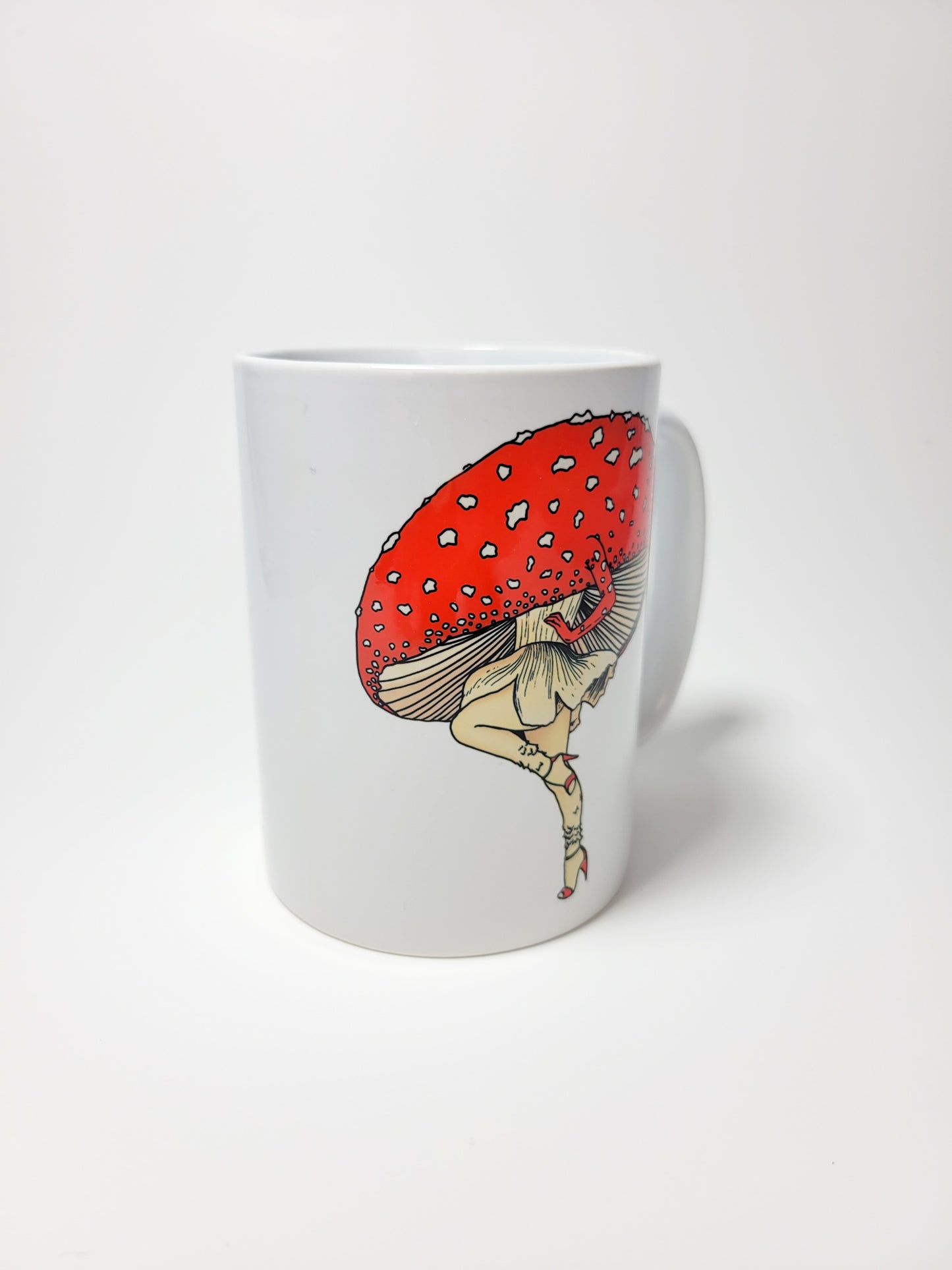 Miss Amanita Coffee Mug | Mushroom Pinup Girl Artwork | Unique Mushroom Design on Ceramic Cup | 11oz/15oz Sizes