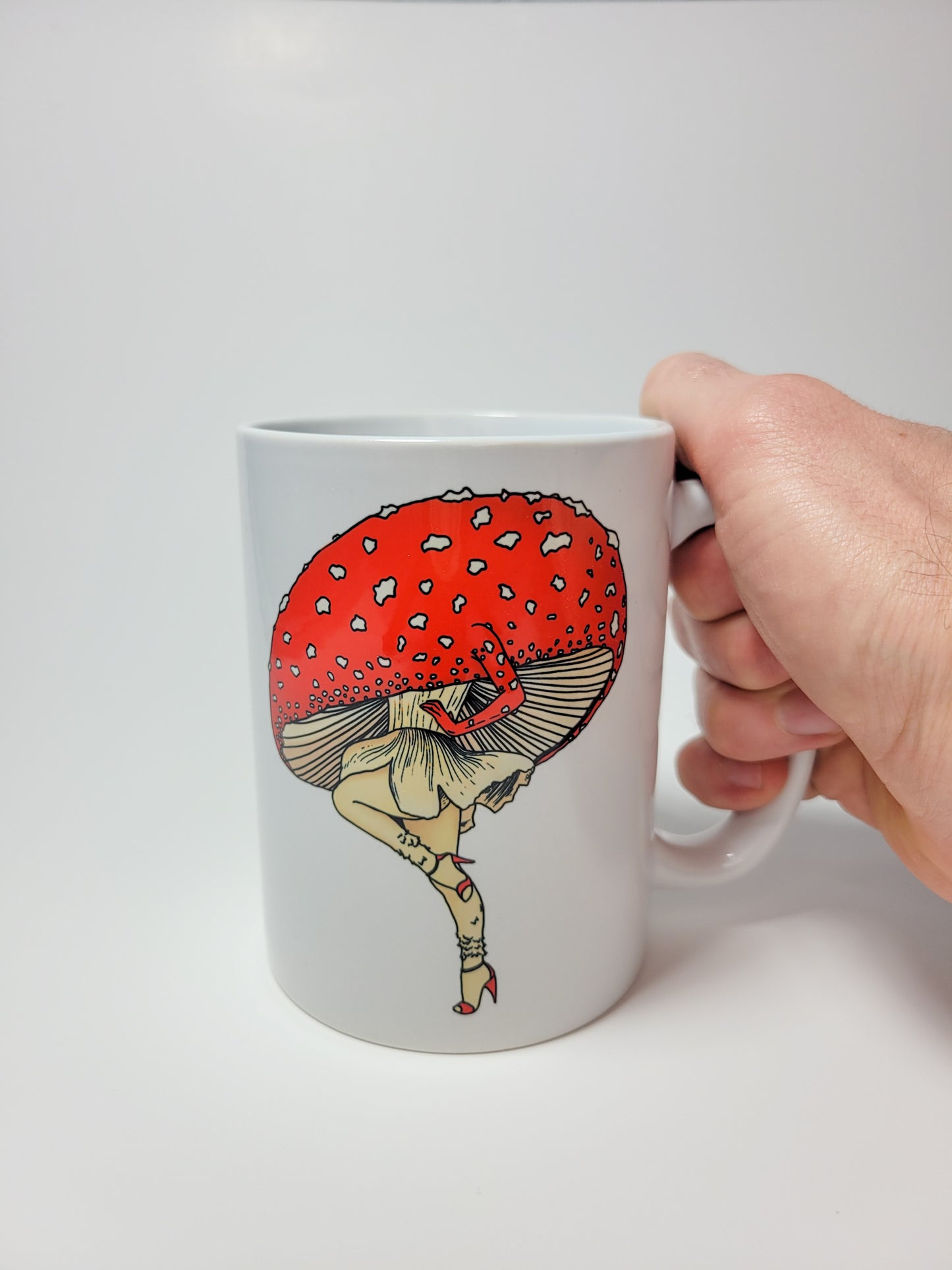 Miss Amanita Coffee Mug | Mushroom Pinup Girl Artwork | Unique Mushroom Design on Ceramic Cup | 11oz/15oz Sizes
