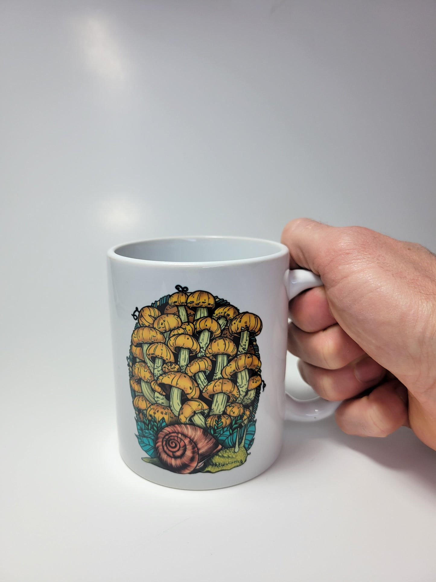 Land Snail and Chestnut Mushrooms Coffee Mug | Cottagecore Artwork on Ceramic Cup | 11oz/15oz Sizes