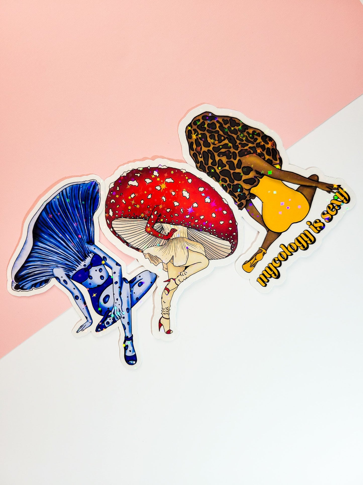 The Tantalizing Trio | Set of 3 Mushroom Stickers | Sexy Mushroom Pinup Girls