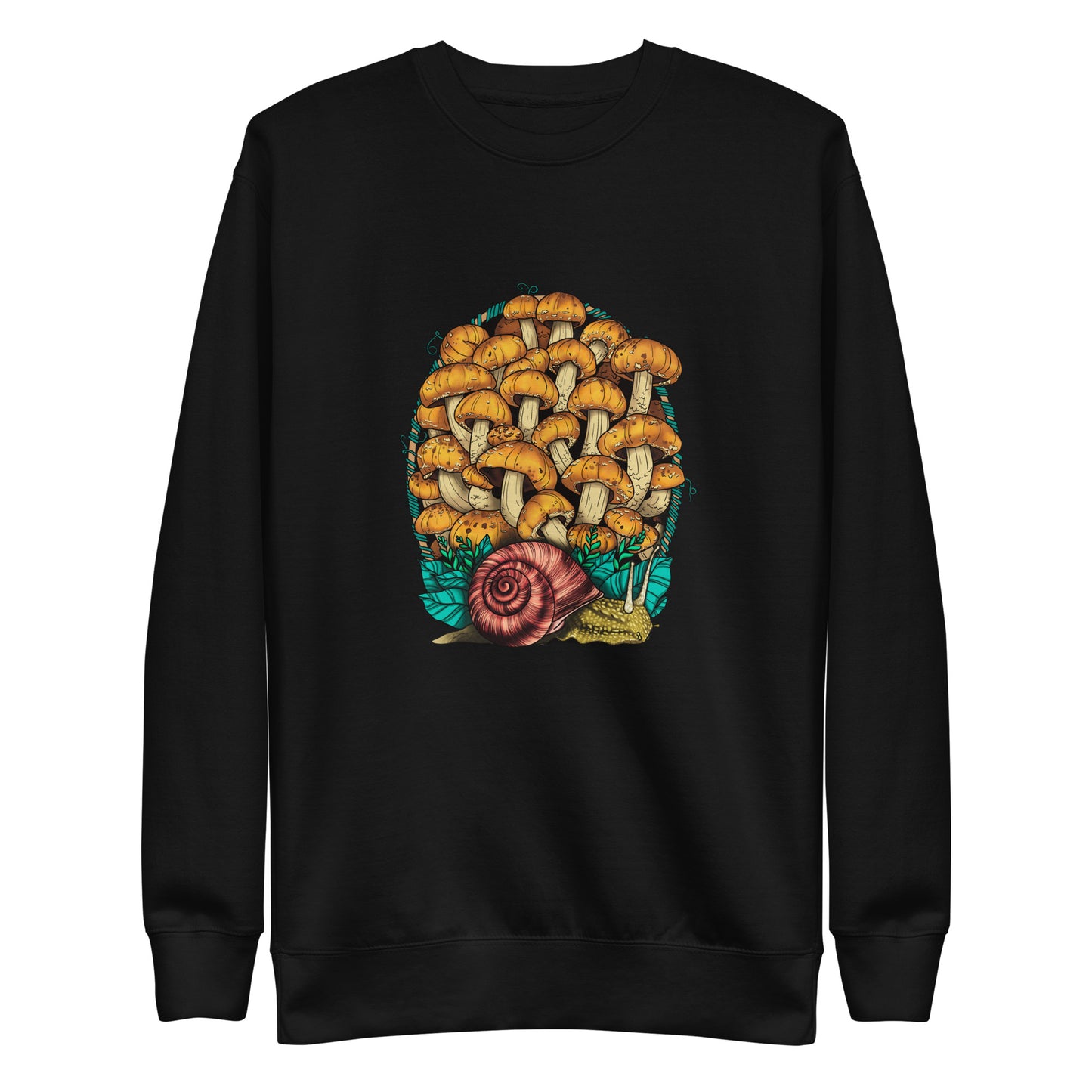 Land Snail and Chestnut Mushrooms | Unisex Sweatshirt | Cottagecore Mushroom Artwork