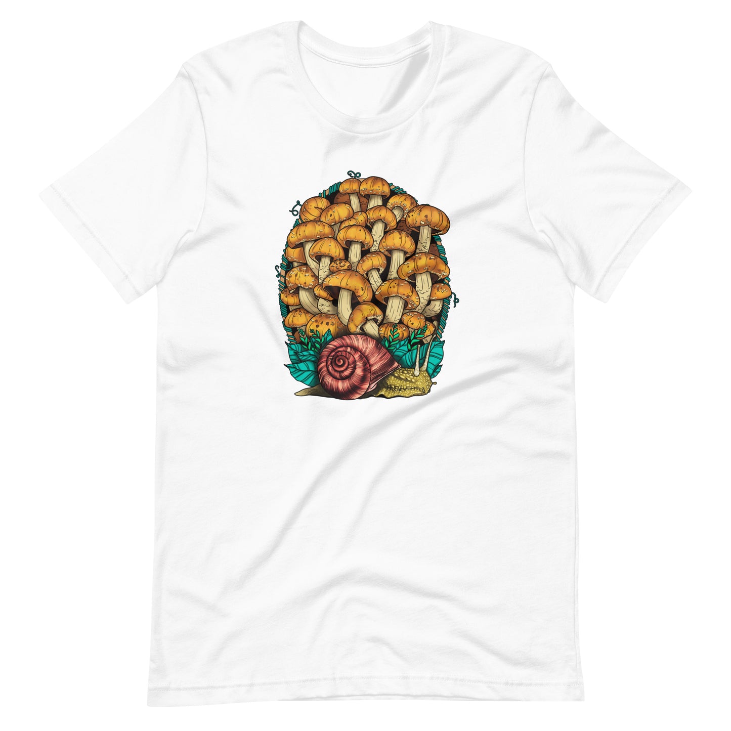Land Snail and Chestnut Mushrooms | Unisex T-Shirt | Beautiful Mushroom Apparel