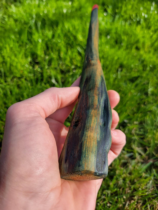 Wand Made From Chlorociboria-Stained Wood, Red Epoxy Tip